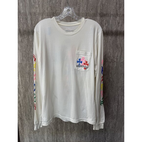 Chrome Hearts Long Sleeve Graphic Tee With Pocket Multicolor Floral Print White - Picture 1 of 14
